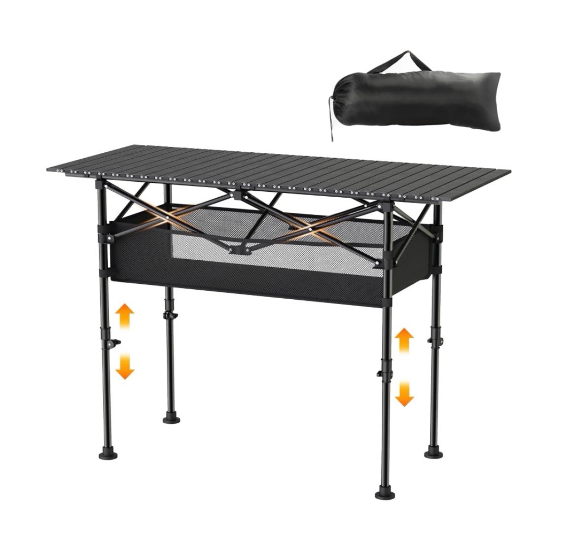 camping table with mesh basket folding camp aluminum lightweight roll up table height adjustable metal outdoor table for camp cooking bbq bcakyar