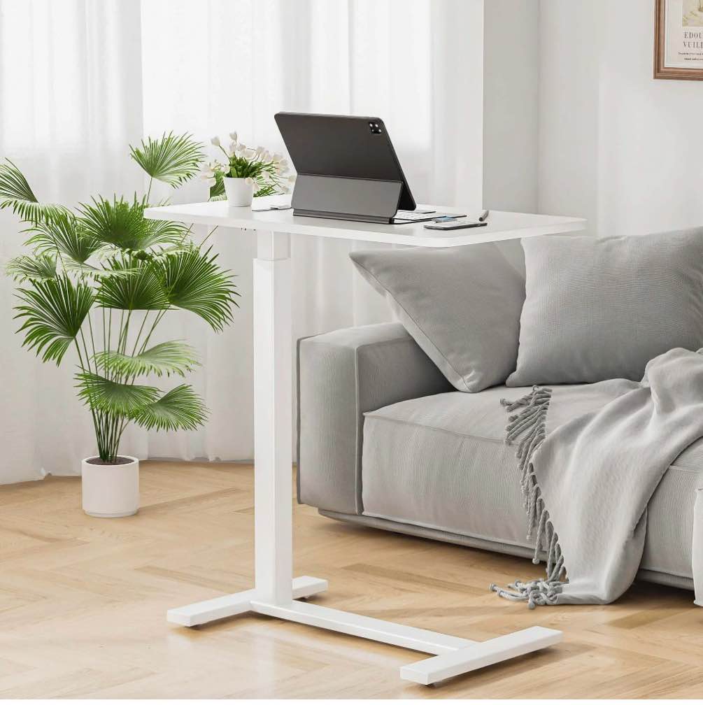 zunmos mobile standing desk overbed laptop desk adjustable height desk with hidden casters for sit stand workstation portable laptop computer desk rolling desk for home office dorm white