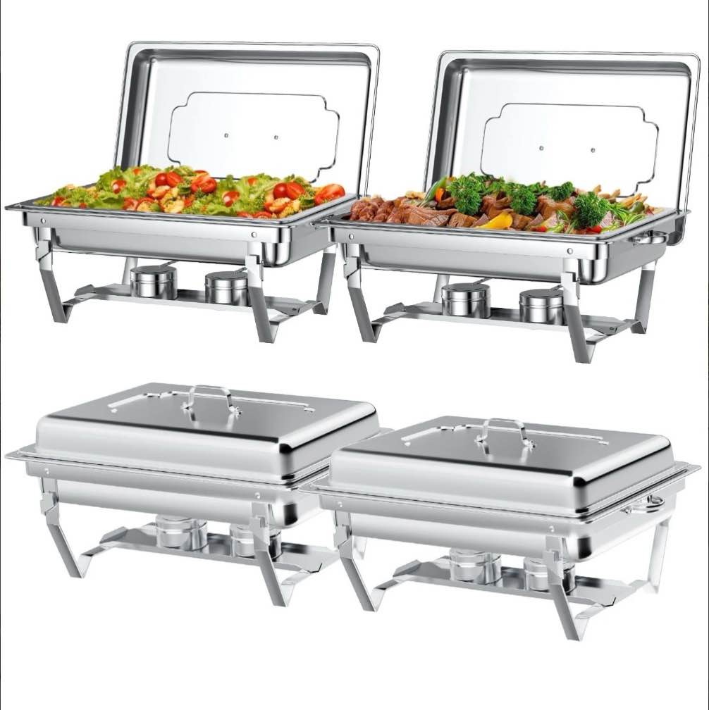 chafing dish buffet set 4 pack: tinana 8qt stainless steel chafing dishes for buffet  chafers and buffet warmers sets for parties  events  wedding  camping  dinner