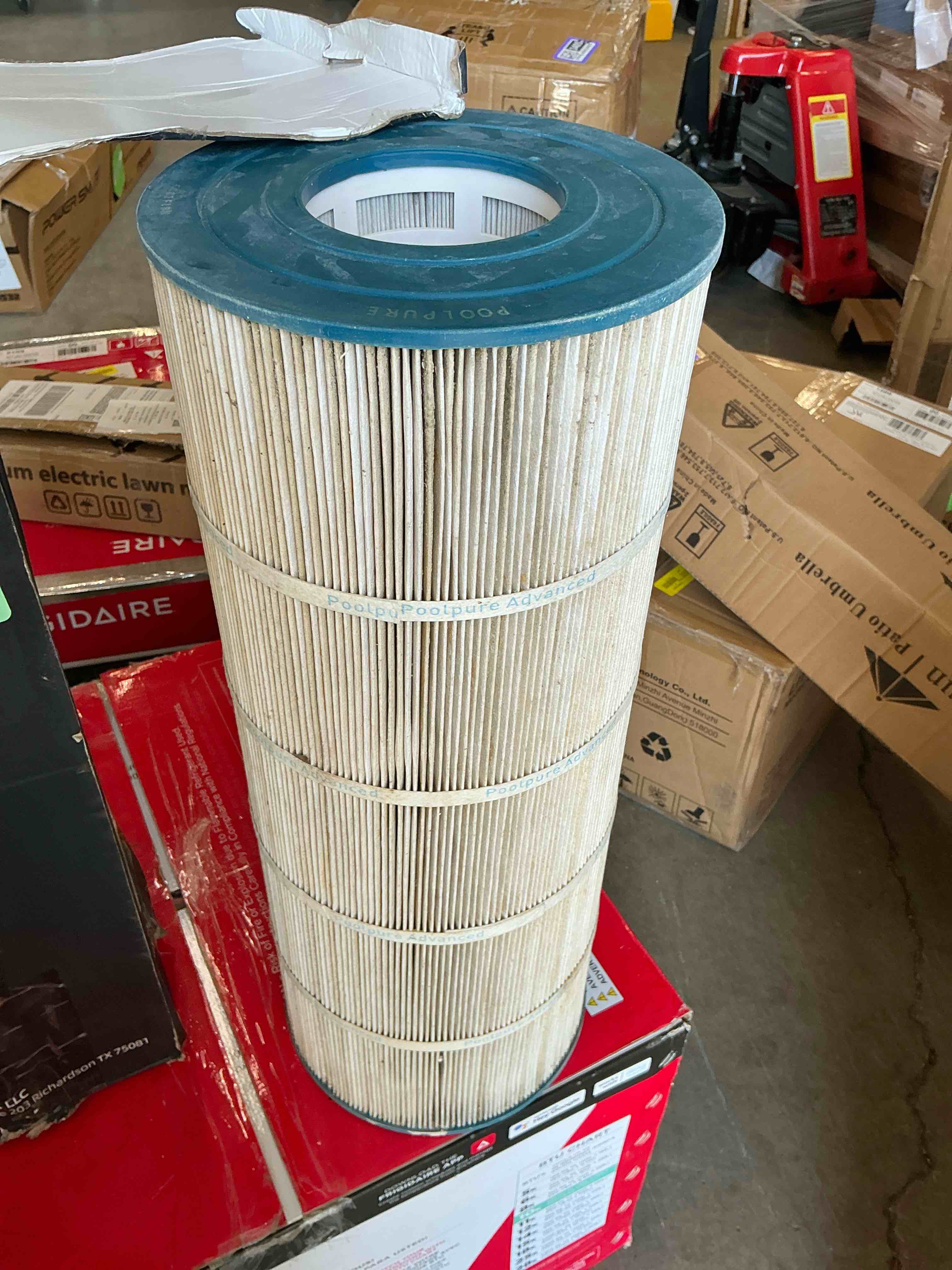 Condition photo showing As Is for poolpure plf120a pool filter replaces hayward c1200, cx1200re, pleatco pa120, ultra-b2, unicel c-8412, filbur fc-1293, clearwater ii 125, waterway pro clean pccf-125, l x od:23 1/4" x 8 15/16" 1 pack
