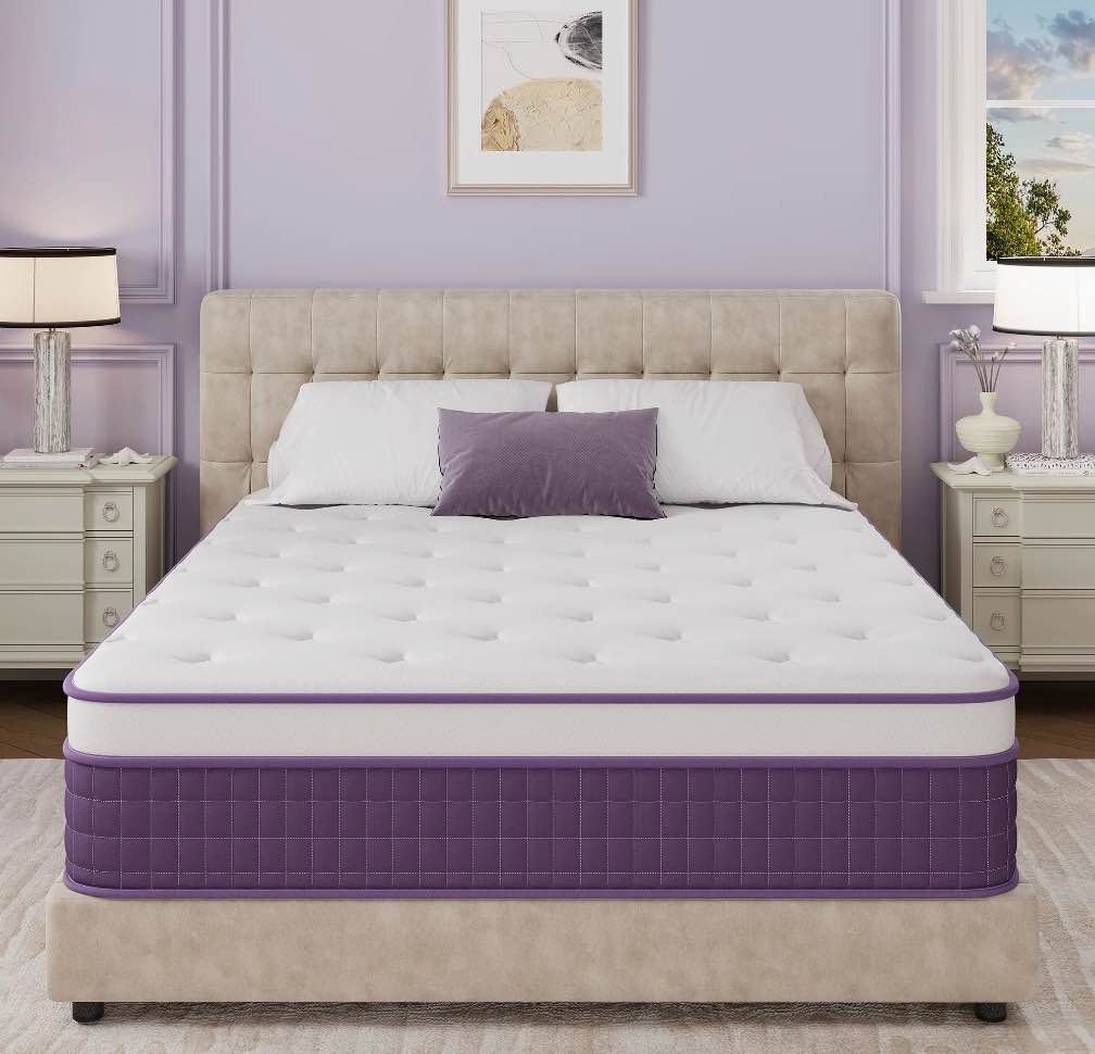 Sailvan Queen Mattress 12 inch,Purple Queen Size Mattress in a Box,Cooling Gel Infused Memory Foam and Pocket Hybrid Spring Mattress,Medium Firm,Pressure Relief,CertiPUR-US