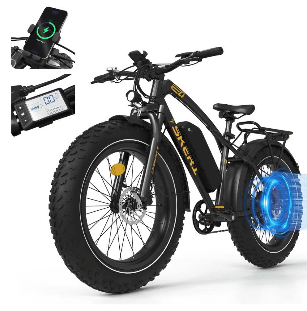 Skeri Electric Bike, 26"x4.0" Fat Tire E Bike, 500W (Peak 1000) Motor, 48V 15.6Ah Removable Electric Bike for Adults, 60 Miles & 25 mph, Electric Bicycle with 7 Speed and Front Suspension