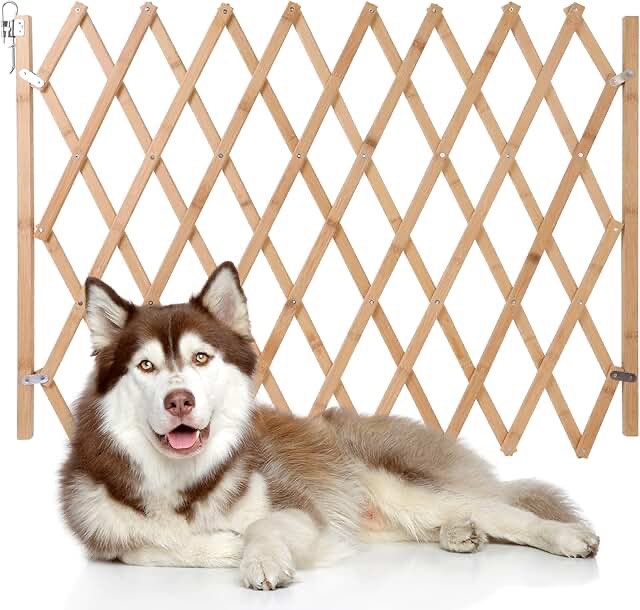 COSTYLE Expandable Accordion Dog Gate Wooden Dog Fence Pet Gate Safety Protection Doorways