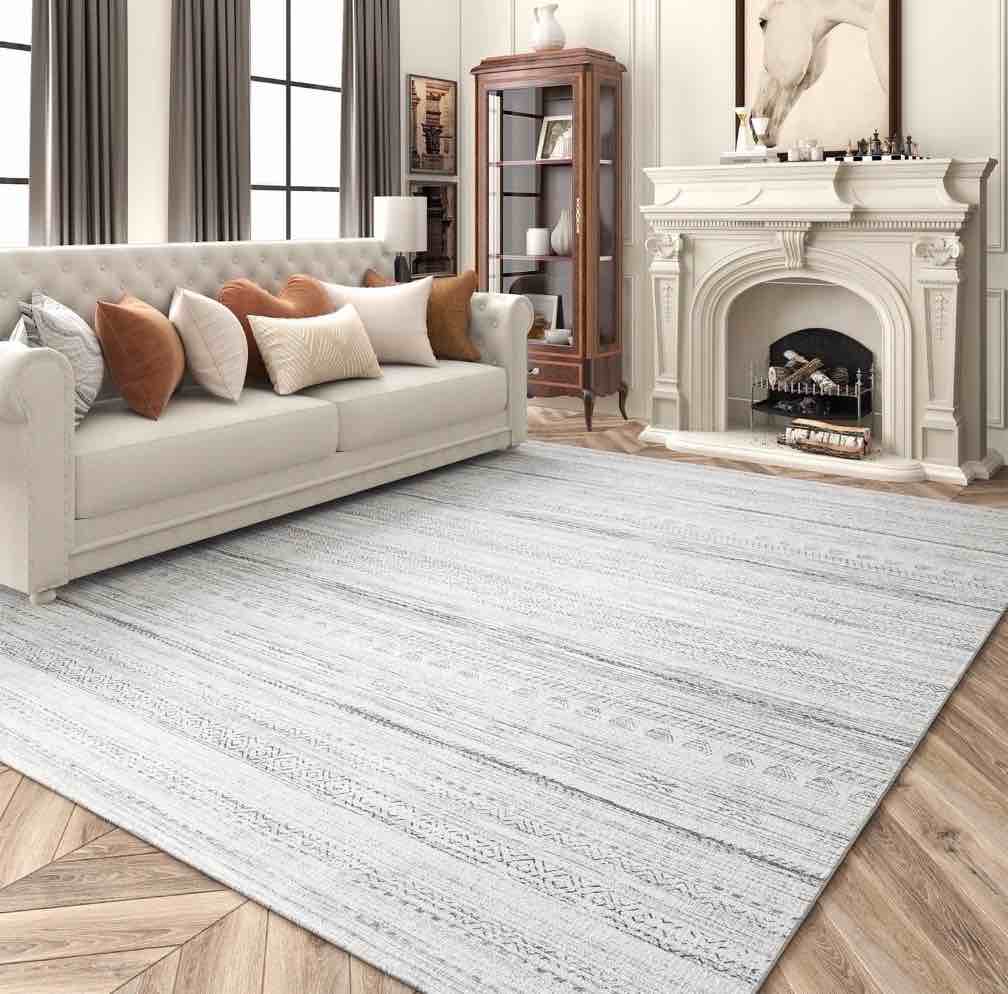 VUNATE 9 x12  Area Rugs for Living Room Washable Rugs Boho Moroccan Area Rug Soft Neutral Geometric Bohemian Carpet Distressed Indoor Rug for Bedroom Dining Room Office Foldable Nonslip Rug Gray