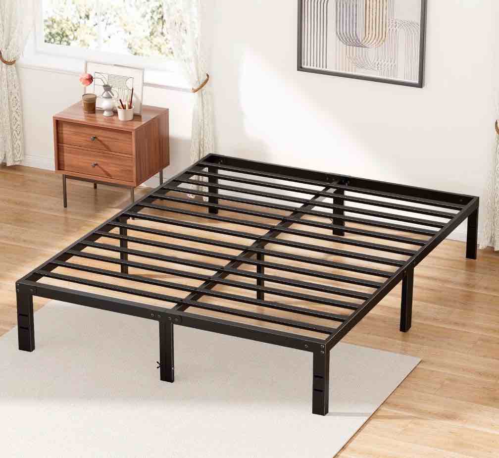 EDX 14 Inches King Bed Frame, Heavy Duty Metal Platform with Storage Space Under Frame, No Box Spring Needed King Size Bed Frame, Black