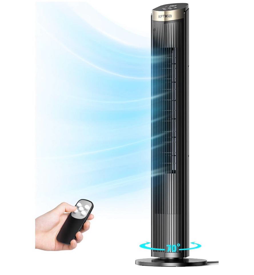 NFTIGB 40 inch Tower Fan for Home, 70° Oscillating Standing Floor Fan with Remote, 5 Speeds 3 Modes with Remote Bladeless Fan, New