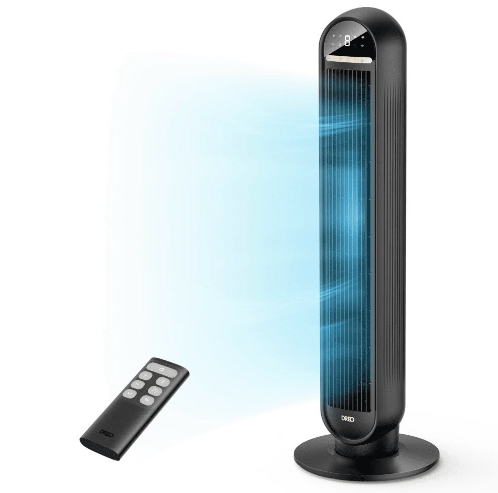 Dreo Tower Fans for Home  36  Standing Floor Fan with Remote  90° Oscillating Fan  24 ft/s High Velocity  LED Display  4 Speeds  4 Modes  8H Timer  Quiet Bedroom Fan