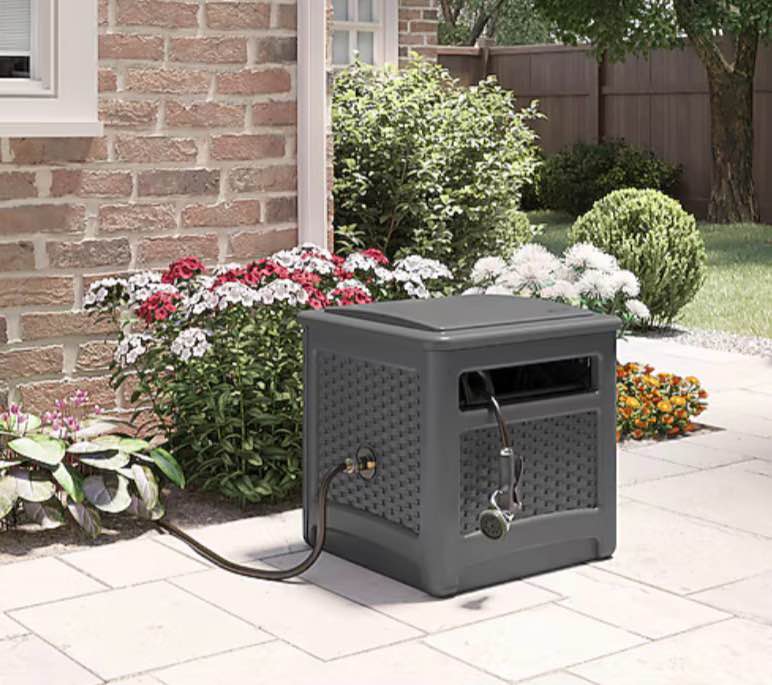 Suncast Wicker Hideaway Plastic 225-ft Container Hose Reel