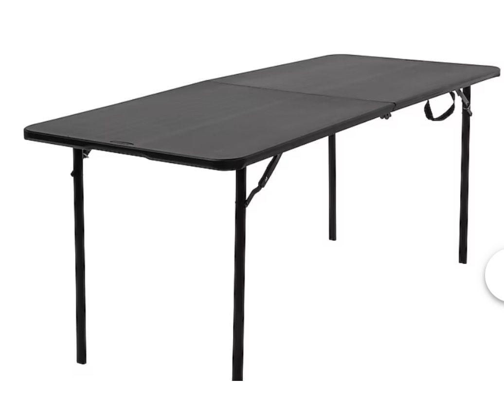 Cosco 2.5-ft x 6-ft Fold-in-Half Indoor or outdoor Rectangle Resin Black Folding banquet table 8 -Person Item