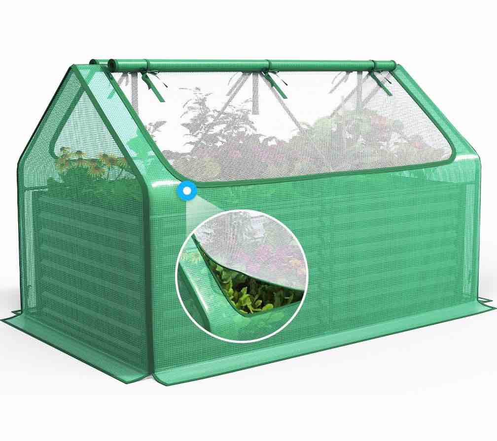 Quictent 8x4x2ft Galvanized Raised Garden Bed with Cover Metal Planter Box Kit, Mini Greenhouse for Outdoor Growing Vegetables, Green
