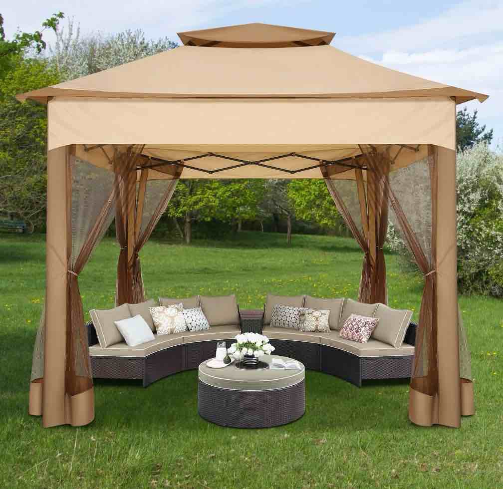 SANOPY 11 x 11 ft Outdoor Patio Gazebo with Ventilated Double Roof and Mosquito Net  Pop up Steel Canopy for Patios  Backyard  Garden and Beach