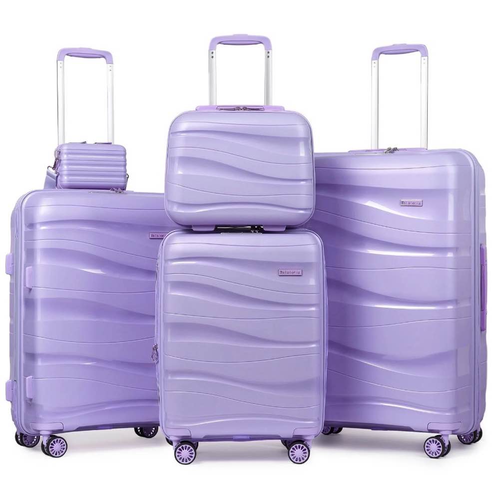 Joyway 5-Piece Luggage Set PP Hardshell Spinner Suitcase with TSA Lock - (Expandable Carry-On 20 Inch) (24 Inch 28 Inch) for School, Travel, Weekend -Purple