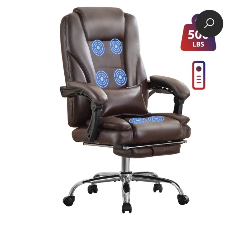 jonpony big and tall office chair 500lbs executive office chair massage and footrest ergonomic computer desk chair reclining high back leather office chair lumbar back support swivel rolling,black