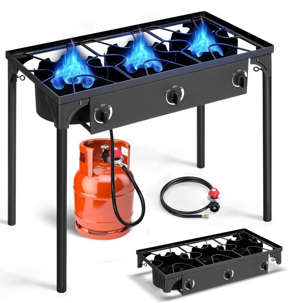 ktaxon 3 burner gas propane cooker outdoor camping picnic stove stand bbq grill