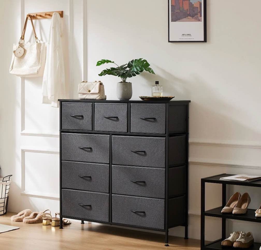 edx 9 drawers dresser for bedroom, fabric storage organizer tower cabinet, gray 39.37"hx39.37"wx11.8"d