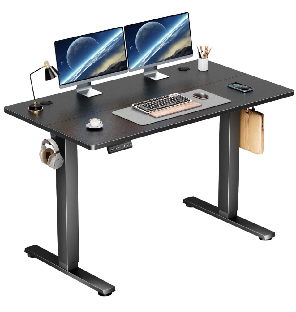 edx electric adjustable height sit standing desk, 48 x 24 inch splice board for home office, black 48 x 24in