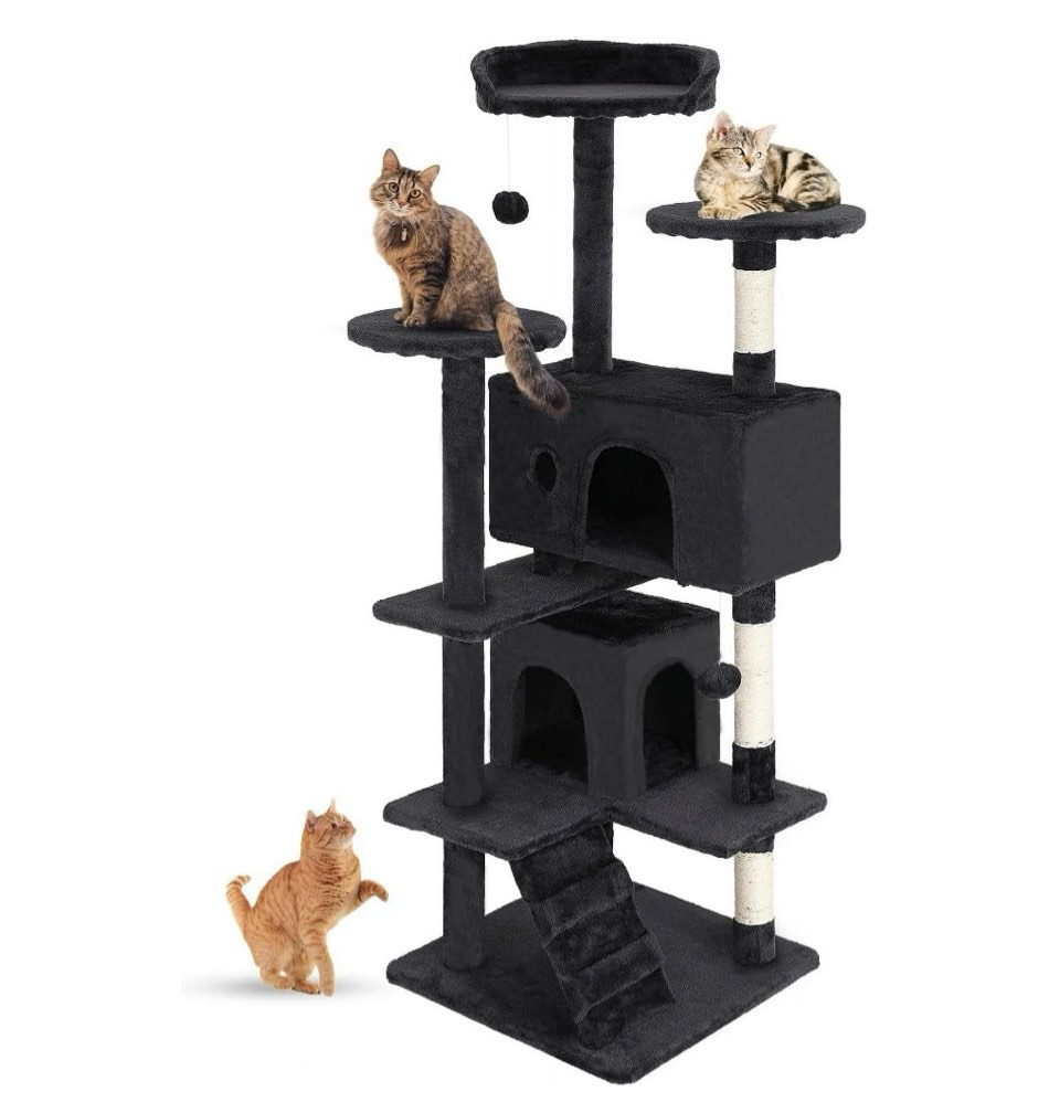 bestpet 54in cat tree tower scratch posts condo toys dark gray perfect for active cats