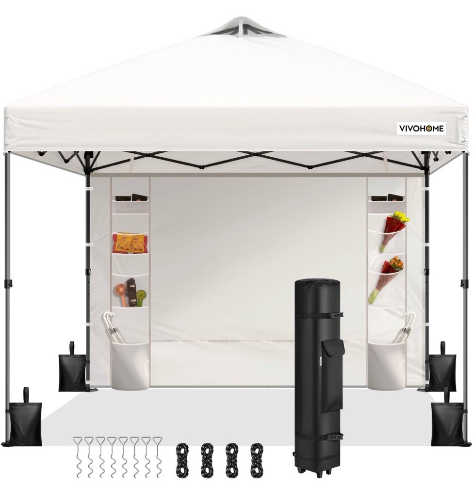 specstar 10'x10' pop up canopy, one push set-up tent with 1 sidewall for outdoor, white