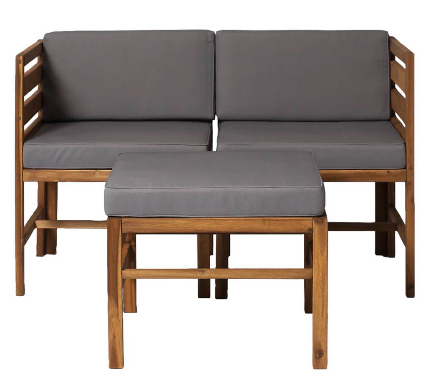modular outdoor brown and grey acacia l/r chairs + ottoman by walker edison