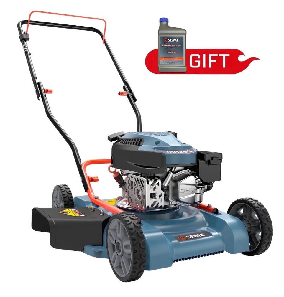 SENIX Gas Lawn mower  18in Cutting Blade / 19in Cutting Deck  144cc 4-Cycle Engine Push Mower with Side Discharge