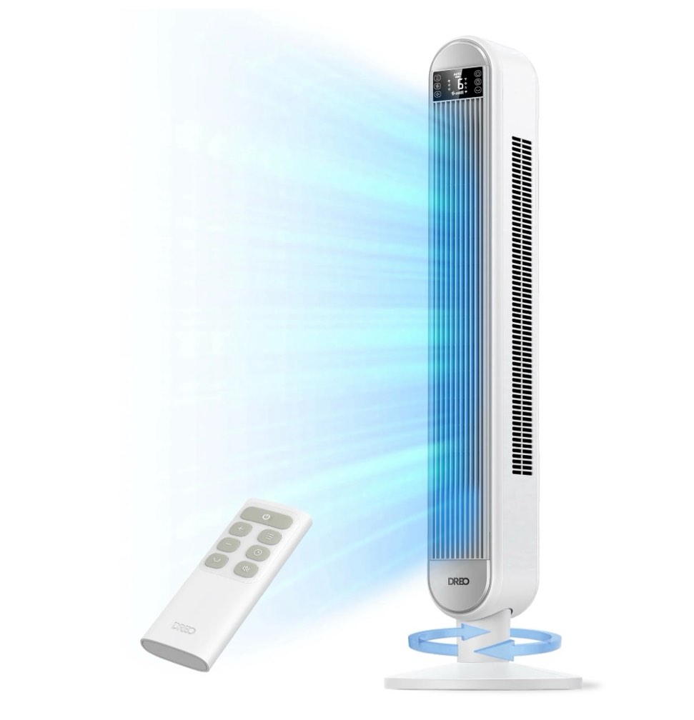 dreo tower fan for bedroom 42 inch bladeless fan 90° oscillating fan quiet floor fan with remote led 6 speeds 4 modes 12h timer standing fans for home living room office white