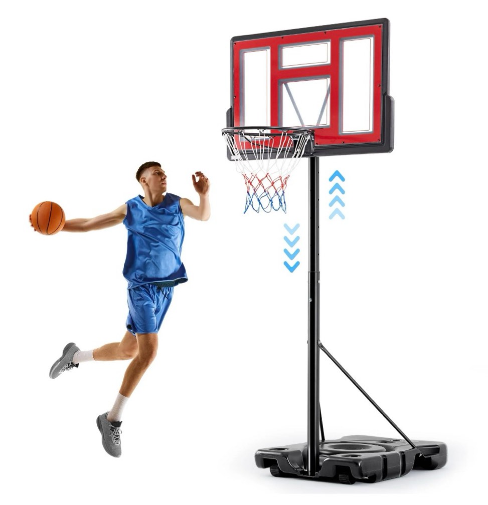 Edx 6.1ft-10ft Adjustable Height 44" Shatterproof Outdoor Portable Basketball System (Adult), Red