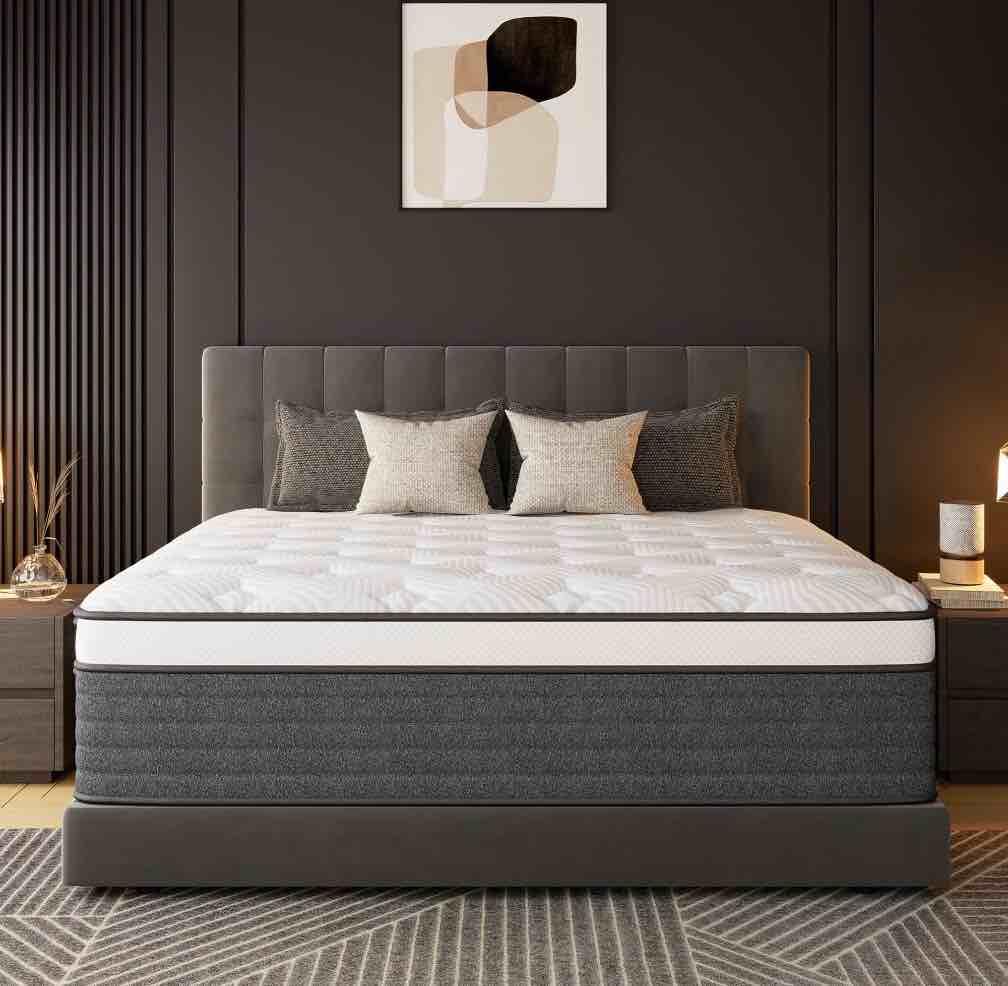 EGOHOME Queen Size Mattress in a box 14" Hybrid with Pocketed Springs, Medium, Pressure Relief, Reinforced Edge with handles