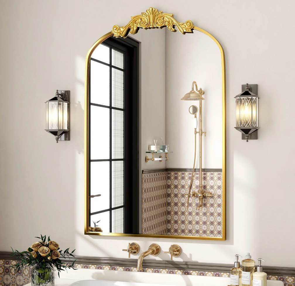 Beautypeak 38"X 24" Arched Bathroom Mirror Baroque Style Wall Decor,gold 24" X 38"