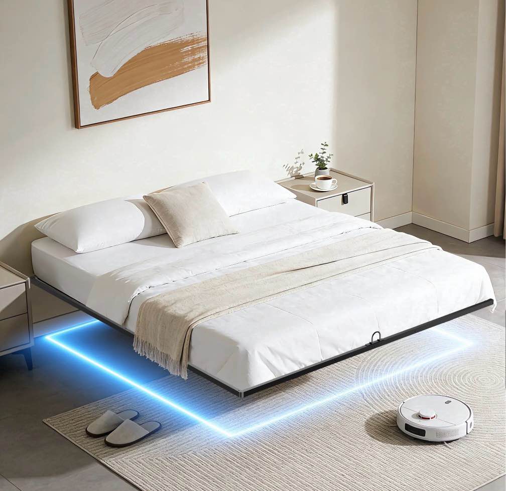 Awesofurni Full Size Floating Bed Frame with Smart LED Lights, Heavy Duty Modern Metal Platform Bed Frame, Easy Assembly, No Box Spring Needed,Noise-Free