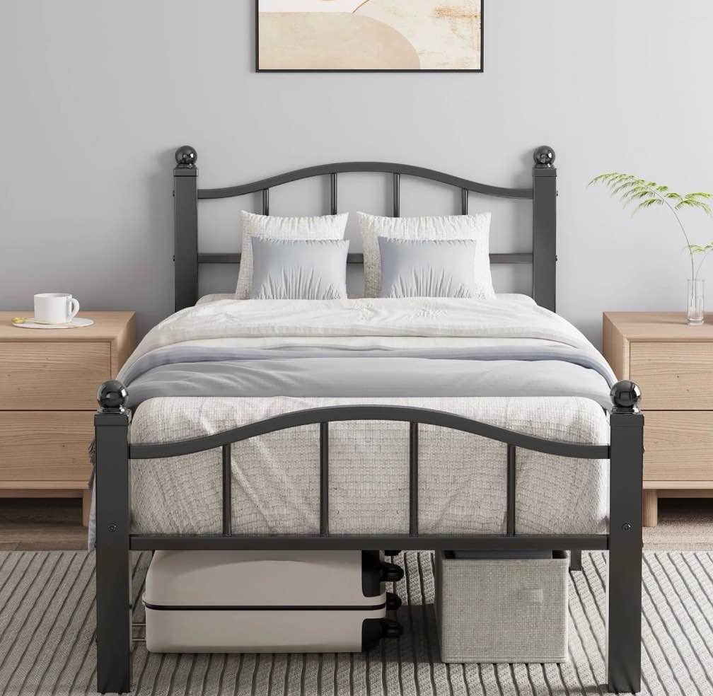 Twin XL Bed Frames, Noise-Free Design & Underbed Storage Heavy Duty Bed Frames with Headboard No Box Spring Needed/Tool-Free Assembly
