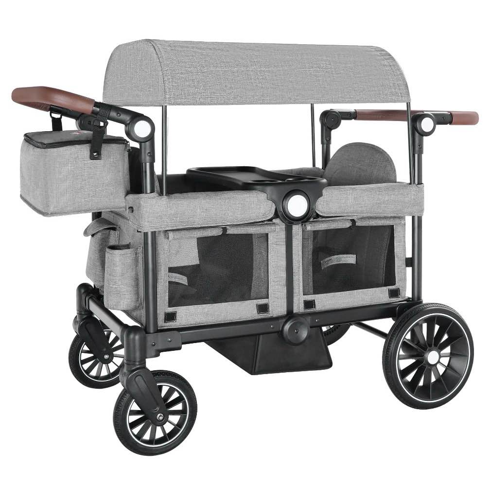 Aileekiss Collapsible Wagon Stroller For 2 Toddlers With Adjustable Canopy, 44 Pounds, Grey