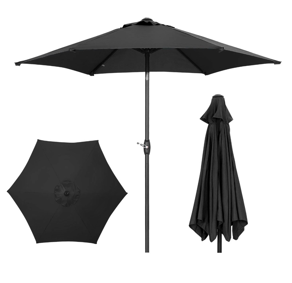 Ainfox 9ft Patio Umbrella Outdoor Portable Table Market Umbrella with Push Button Tilt/Crank Waterproof UV-proof, Black