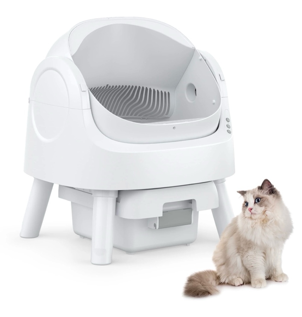 PetPivot Automatic Cat Litter Box Self-Cleaning with Safety Protection, Mat and Trash Bags Included, White