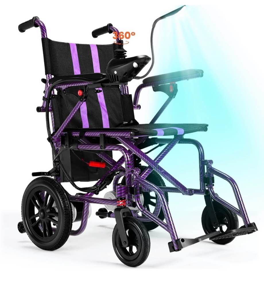 Arshin Electric Wheelchair Lightweight Foldable,20+ Miles Electric Wheelchairs for Adults,360°Joystick Motorized Wheelchair,286+ lbs Capacity,Purple