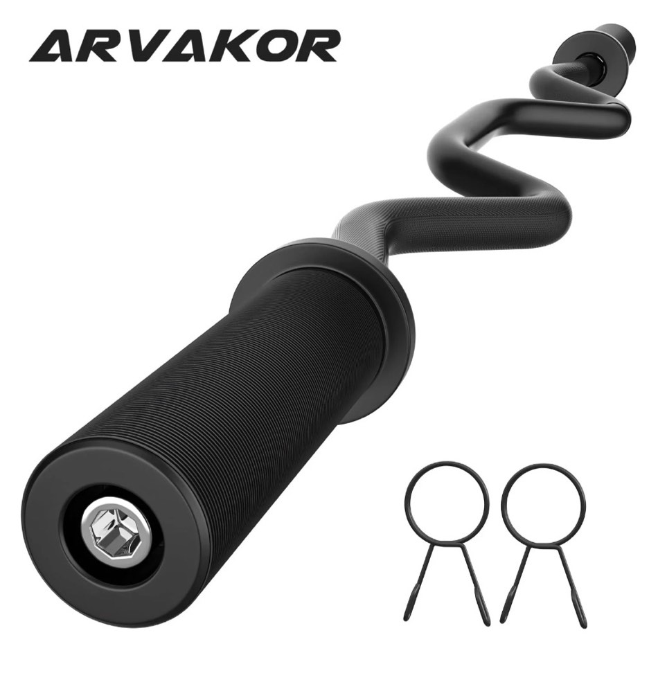 arvakor 48 olympic barbell curl bar ez bar strength training bar threaded chrome barbell bar for weightlifting 440-pound capacity black