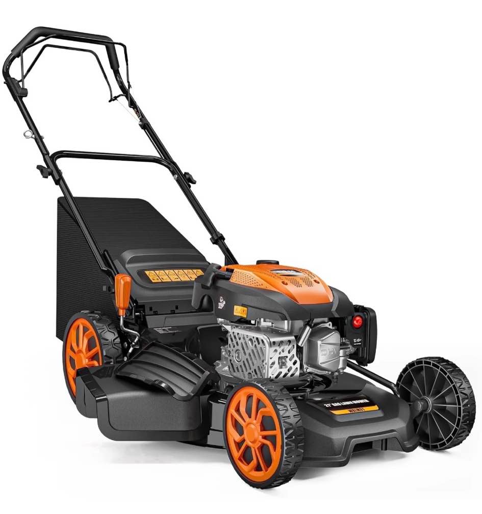 efurden 21" 170cc gas self-propelled lawn mower, 3-in-1, 7-height adjustment, 10" rear wheels, 17 gal bag