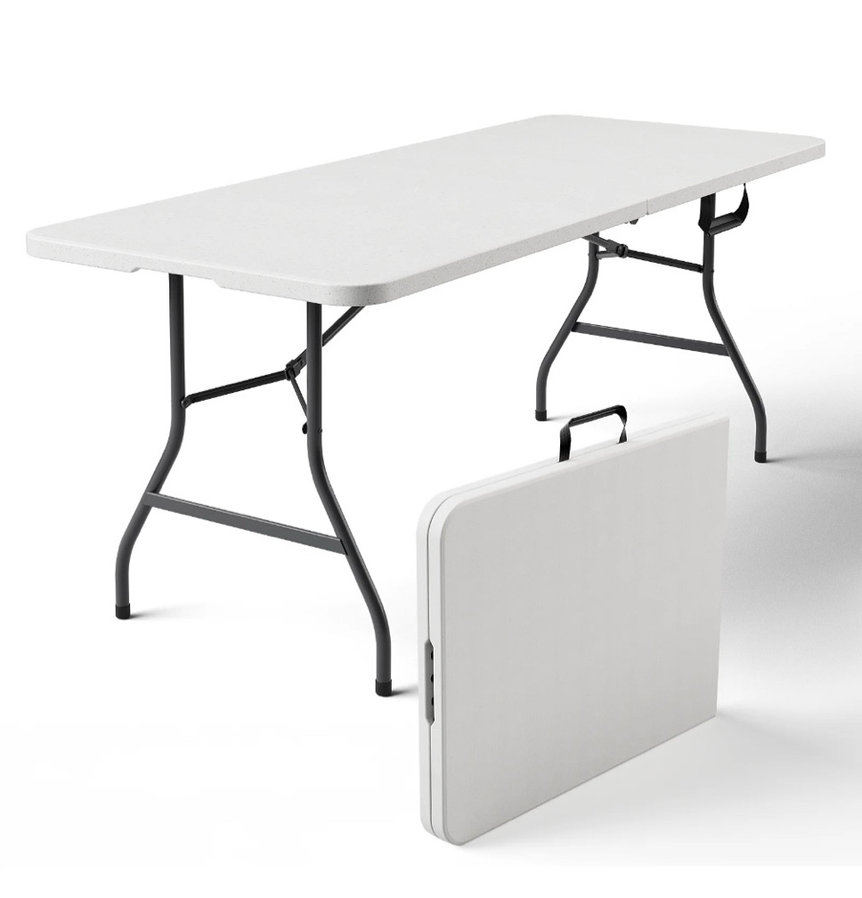 housniflex 6ft folding table, heavy duty portable table, waterproof hdpe, foldable for picnic, party, camping, dining, bbq, indoor & outdoor, white