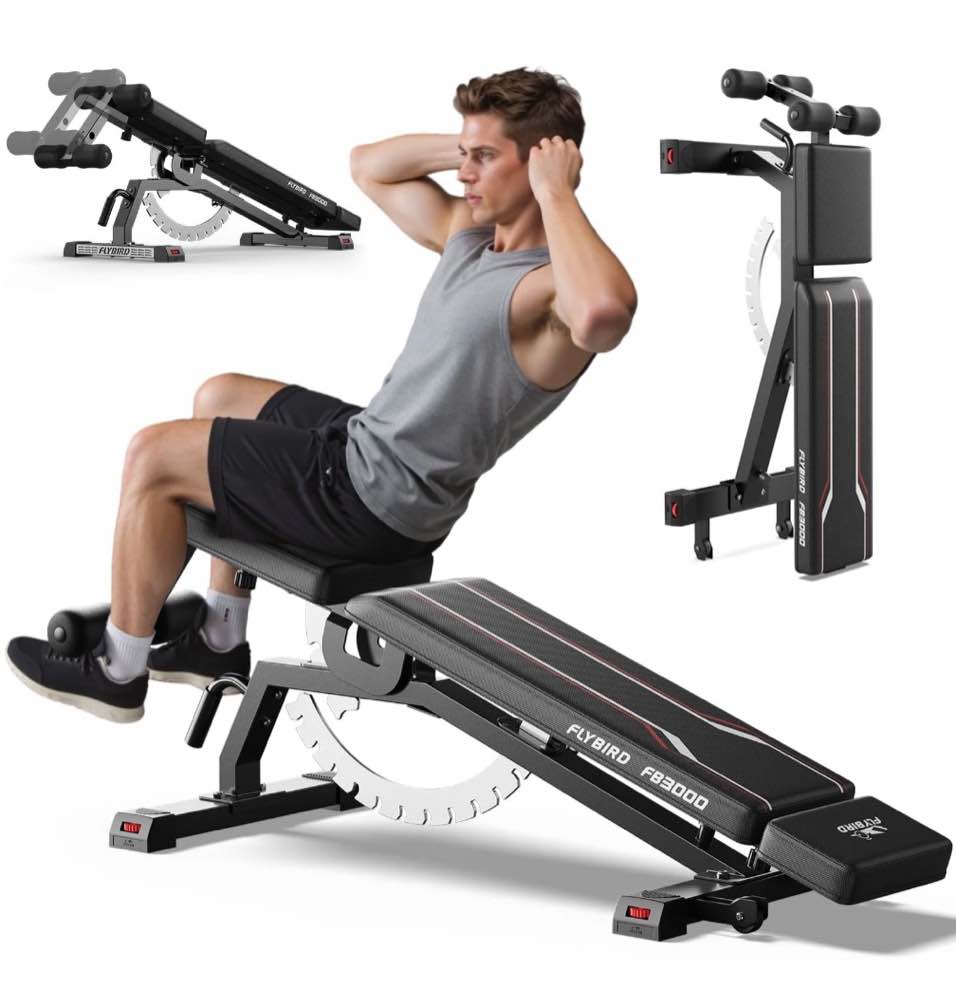 flybird adjustable weight bench, 1200lbs foldable strength training bench for home gym & storage