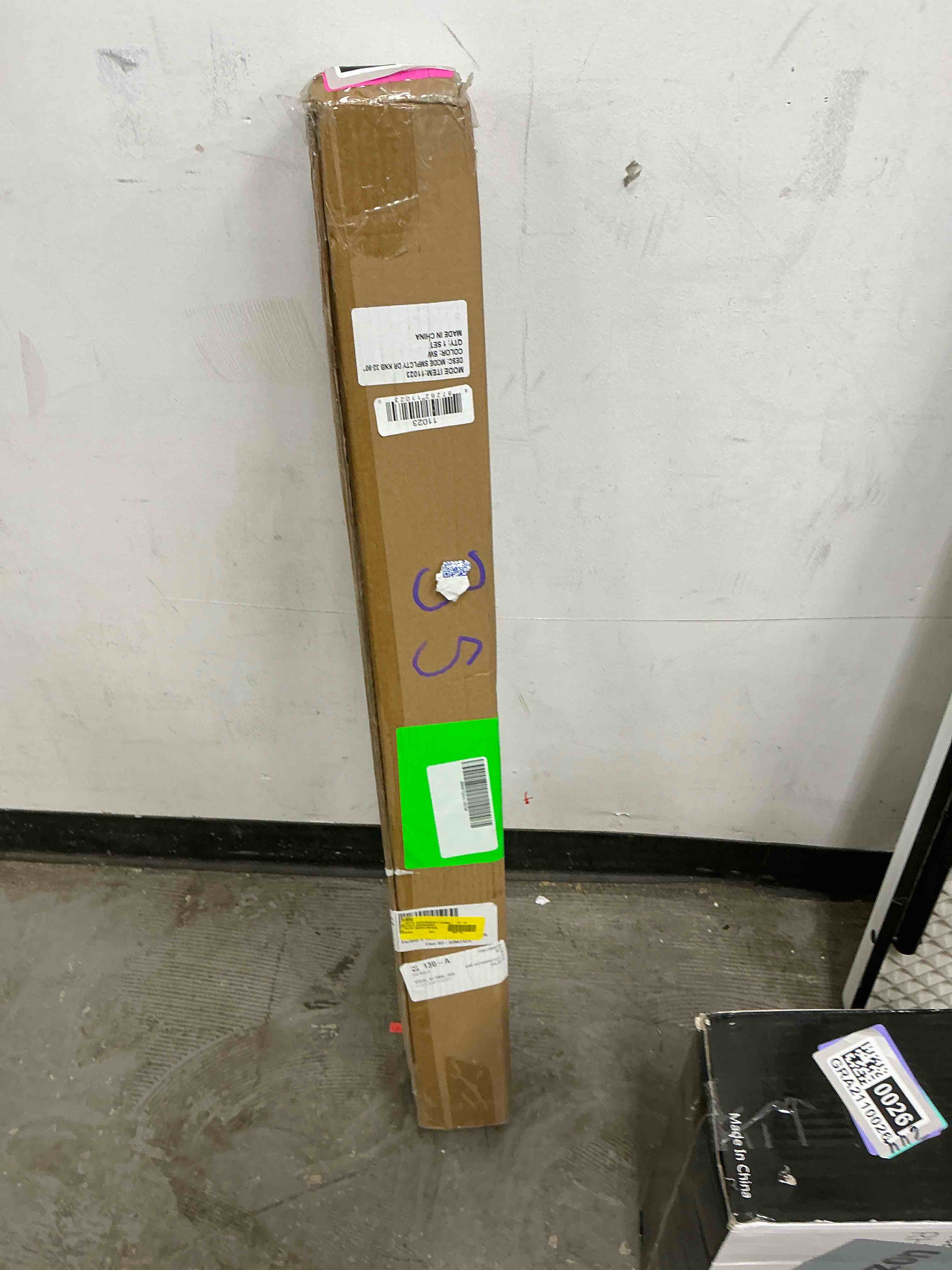 Condition photo showing Good Condition for mode simplicity collection 5/8" diameter curtain rod set with doorknob curtain rod finials and steel wall mounted adjustable curtain rod, fits 32” to 90” windows, white