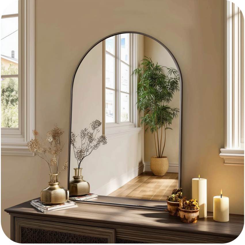 CONCETTA 20"x30" Bathroom Mirror, Decor Arched Wall Mirror, Bedroom Vanity Mirror with Metal Frame, Black