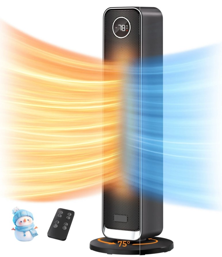 Space Heater Indoor, 25" Electric Heaters with Remote, 75° Oscillation, ECO Mode, 12H Timer, 30dB Quiet Heating, Safe Energy Efficient Heaters for Large Room, Bedroom