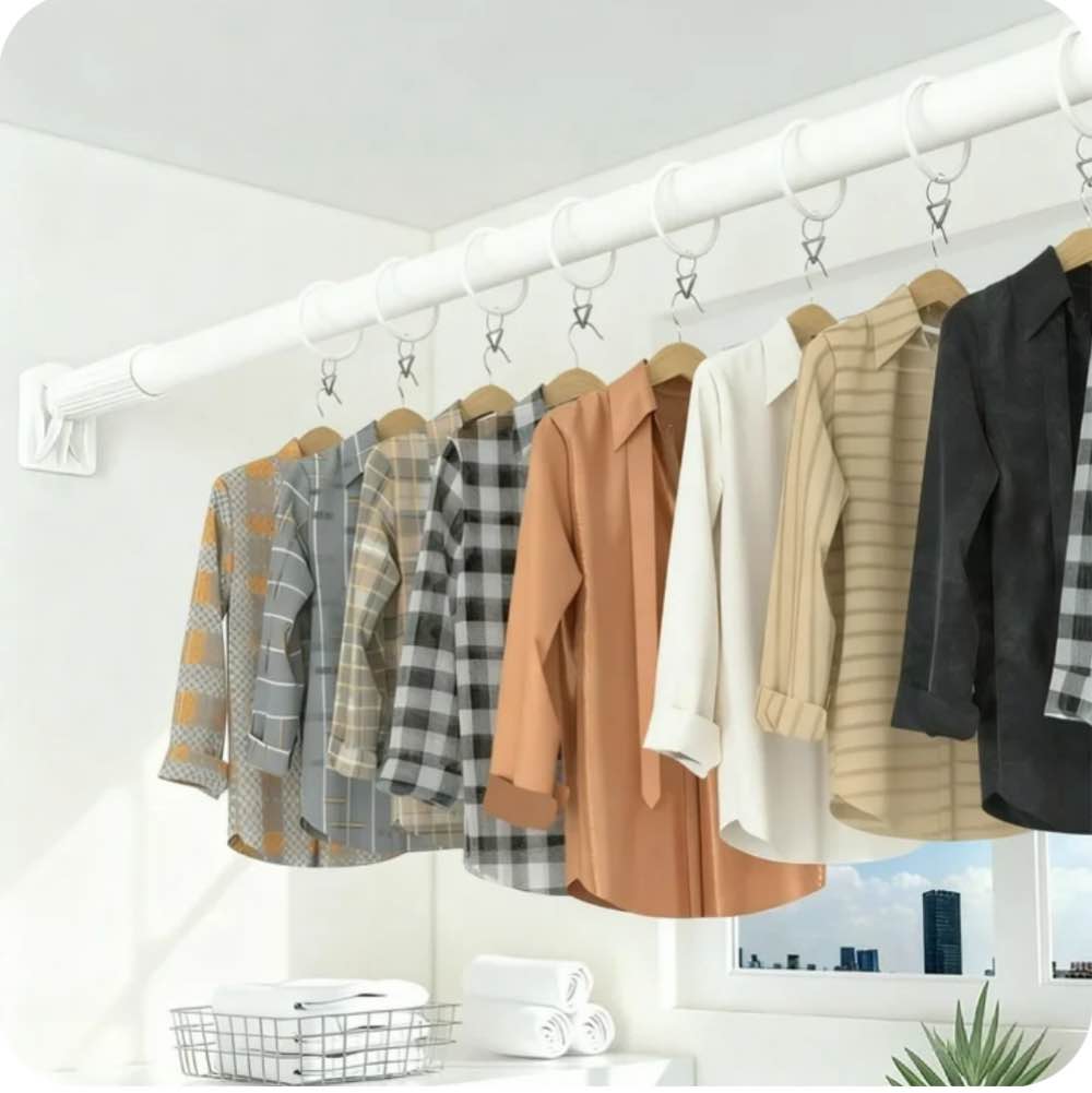 Room Divider Adjustable Spring Tension Curtain Rod,Premium Shower Curtain Tension Rods,No Need Drilling,Non-slip Closet Telescopic Rod,Balcony Tension Pole,,White,43-63inch