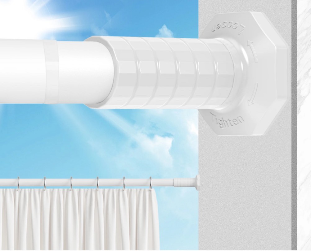 GIRACOA Octagon Tension Curtain Rod 51-128 Inches, Heavy Duty No Drill Adjustable Rod with 12 Rings, Matte White