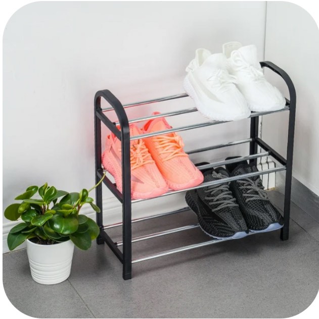 NiHome Compact 3-Tier Small Shoe Rack Organizer - Sturdy Metal Frame, Vertical Display Shelf for 6 Pairs of Shoes, Ideal for Closet, Hallway, Entryway, Living Room, Bedroom - Lightweight (Black)