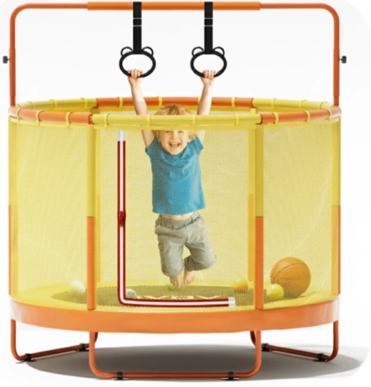 GVDV Trampoline for Kids, 60" Toddler Mini Trampoline with Enclosure Net, Basketball Hoop