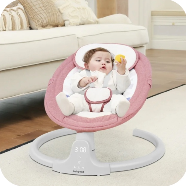 Babyeap Baby Swing for Infants - APP Remote Bluetooth Control, 5 Speed Settings, 10 Lullabies, USB Plug (Pink)