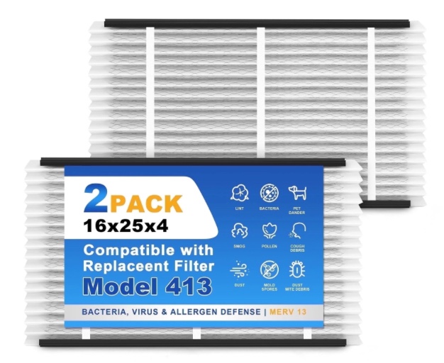 OMWFilter 413 410 Replacement Filter Compatible with AprilAire Air Purifier Models 1410 1610 2140 2400 2410 2416 3410 4400 2400 Upgrade Kit 1413, Merv 11 Whole House Furnace Filters 16x25x4, 2-Pack