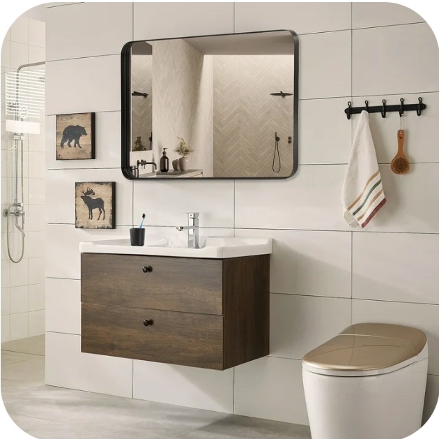 EDX Bathroom Mirror 40"x 30" Wall Mirror with Rectangular Metal Frame, Black