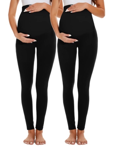 Women's Maternity Leggings Casual Pregnancy Pants Clothes(2 pack)-small