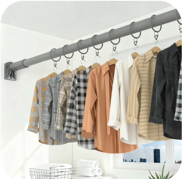 Room Divider Adjustable Spring Tension Curtain Rod,Premium Shower Curtain Tension Rods,No Need Drilling,Non-slip Closet Telescopic Rod,Balcony Tension Pole,,Gray,43-142inch